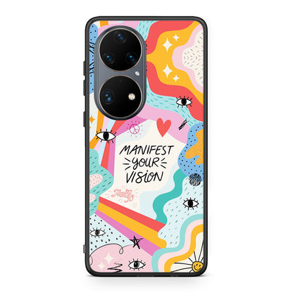 Huawei P50 Pro Manifest Your Vision θήκη από τη Smartfits με σχέδιο στο πίσω μέρος και μαύρο περίβλημα | Smartphone case with colorful back and black bezels by Smartfits