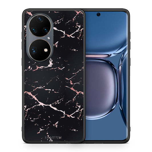 Θήκη Huawei P50 Pro Black Rosegold Marble από τη Smartfits με σχέδιο στο πίσω μέρος και μαύρο περίβλημα | Huawei P50 Pro Black Rosegold Marble case with colorful back and black bezels