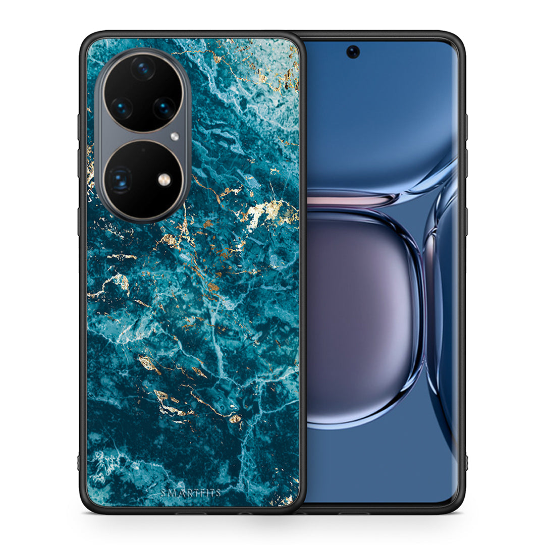 Θήκη Huawei P50 Pro Marble Blue από τη Smartfits με σχέδιο στο πίσω μέρος και μαύρο περίβλημα | Huawei P50 Pro Marble Blue case with colorful back and black bezels