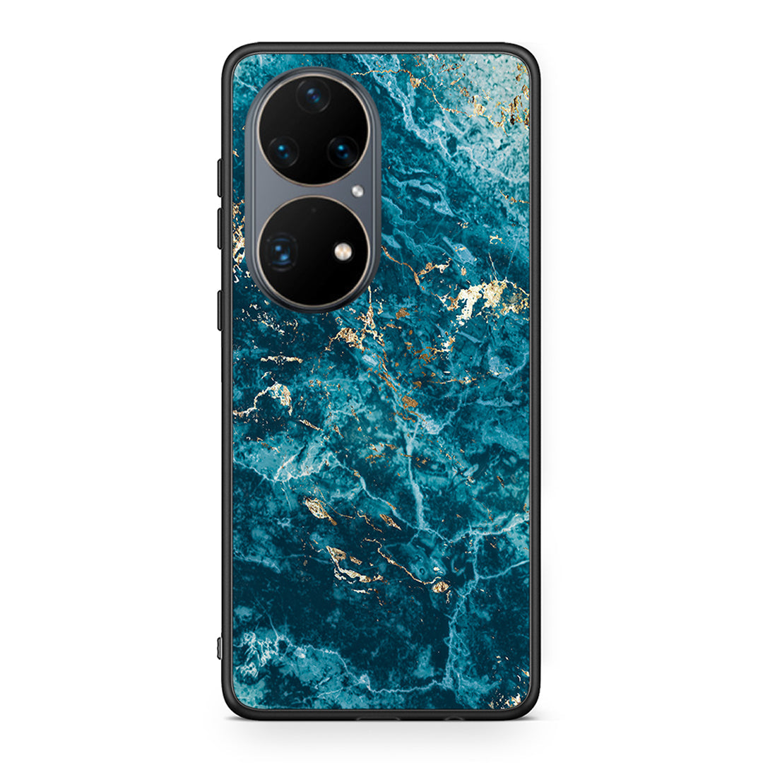 Huawei P50 Pro Marble Blue θήκη από τη Smartfits με σχέδιο στο πίσω μέρος και μαύρο περίβλημα | Smartphone case with colorful back and black bezels by Smartfits