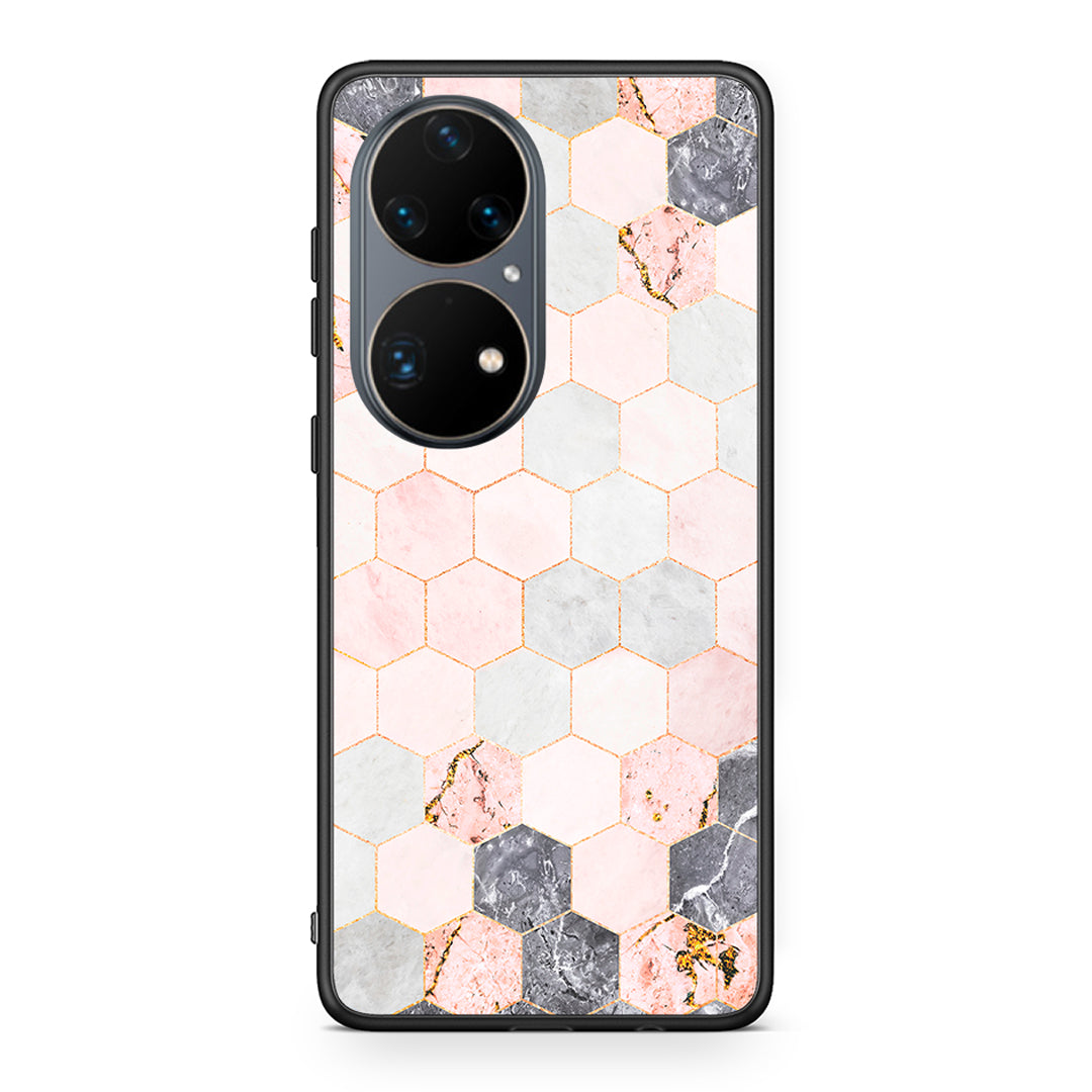 4 - Huawei P50 Pro Hexagon Pink Marble case, cover, bumper