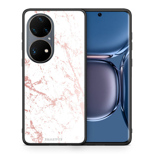 Θήκη Huawei P50 Pro Pink Splash Marble από τη Smartfits με σχέδιο στο πίσω μέρος και μαύρο περίβλημα | Huawei P50 Pro Pink Splash Marble case with colorful back and black bezels