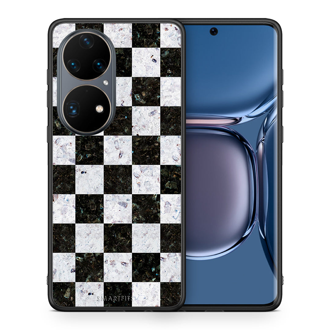 Θήκη Huawei P50 Pro Square Geometric Marble από τη Smartfits με σχέδιο στο πίσω μέρος και μαύρο περίβλημα | Huawei P50 Pro Square Geometric Marble case with colorful back and black bezels