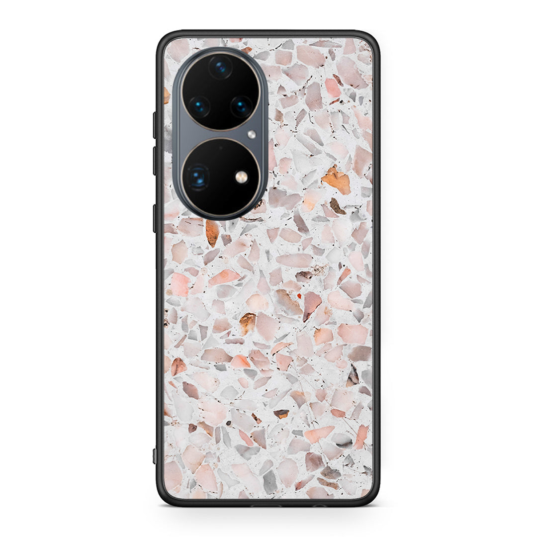 Huawei P50 Pro Marble Terrazzo θήκη από τη Smartfits με σχέδιο στο πίσω μέρος και μαύρο περίβλημα | Smartphone case with colorful back and black bezels by Smartfits