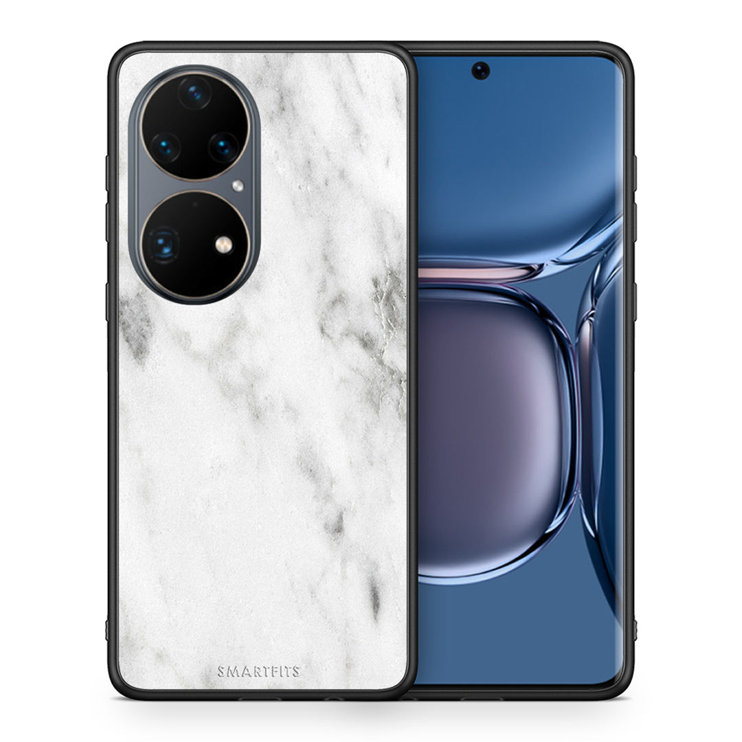 Θήκη Huawei P50 Pro White Marble από τη Smartfits με σχέδιο στο πίσω μέρος και μαύρο περίβλημα | Huawei P50 Pro White Marble case with colorful back and black bezels