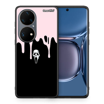 Θήκη Huawei P50 Pro Melting Halloween Mask από τη Smartfits με σχέδιο στο πίσω μέρος και μαύρο περίβλημα | Huawei P50 Pro Melting Halloween Mask case with colorful back and black bezels