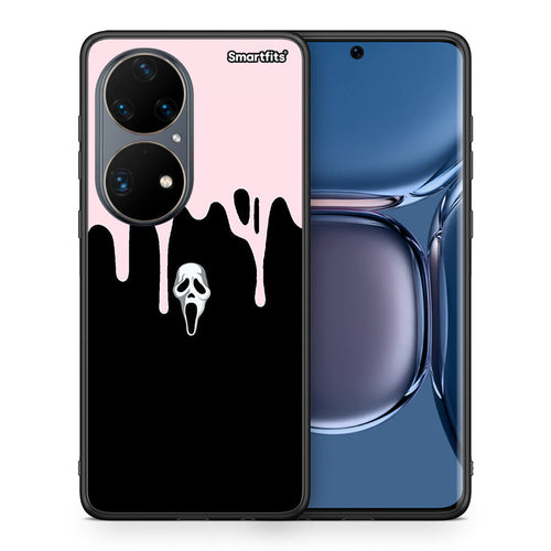 Θήκη Huawei P50 Pro Melting Halloween Mask από τη Smartfits με σχέδιο στο πίσω μέρος και μαύρο περίβλημα | Huawei P50 Pro Melting Halloween Mask case with colorful back and black bezels