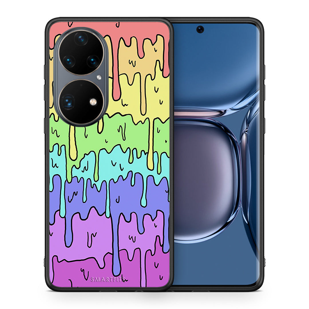Θήκη Huawei P50 Pro Melting Rainbow από τη Smartfits με σχέδιο στο πίσω μέρος και μαύρο περίβλημα | Huawei P50 Pro Melting Rainbow case with colorful back and black bezels