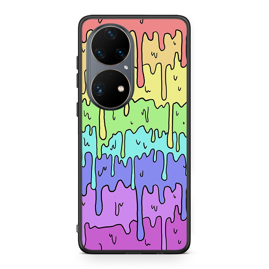 Huawei P50 Pro Melting Rainbow θήκη από τη Smartfits με σχέδιο στο πίσω μέρος και μαύρο περίβλημα | Smartphone case with colorful back and black bezels by Smartfits