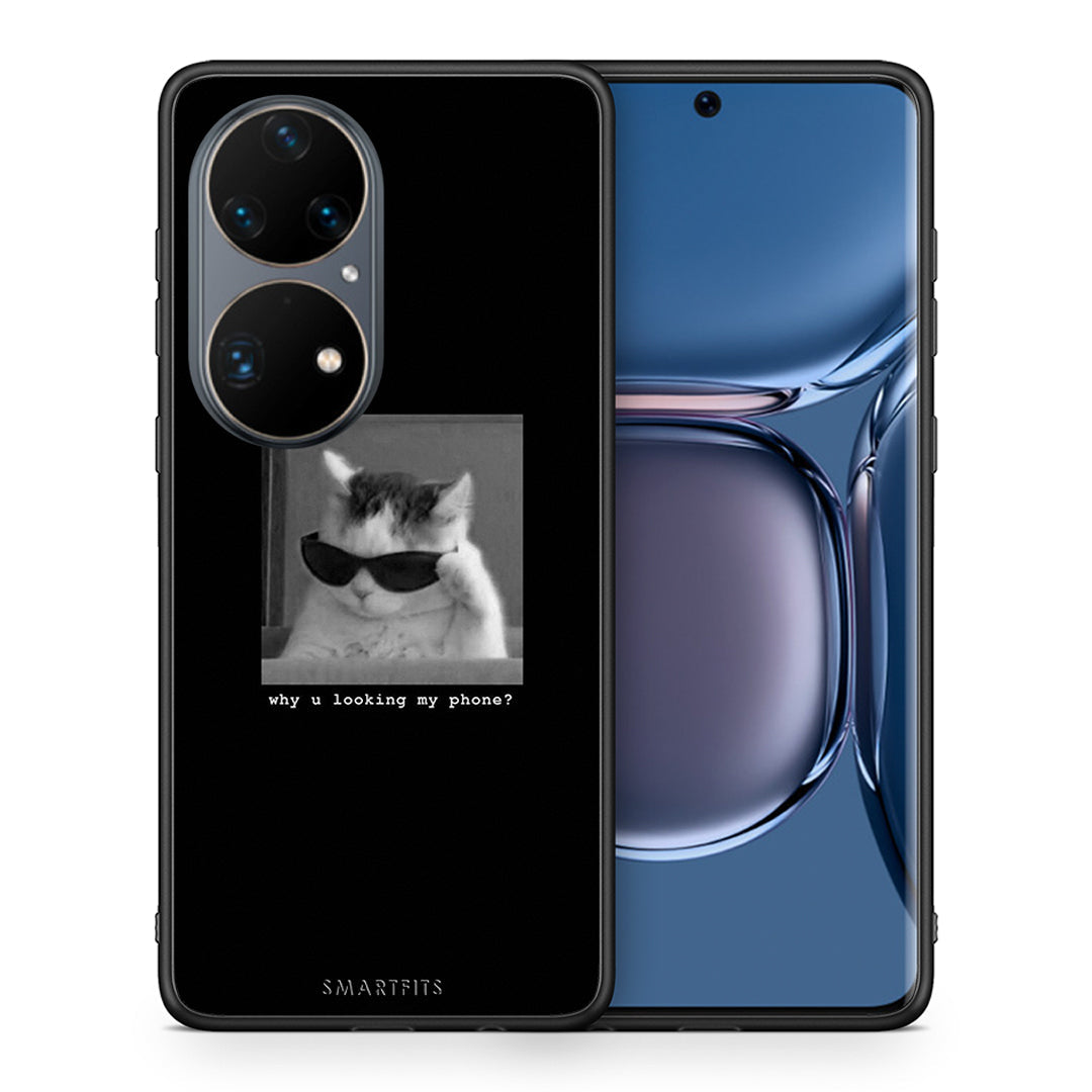 Θήκη Huawei P50 Pro Meme Cat από τη Smartfits με σχέδιο στο πίσω μέρος και μαύρο περίβλημα | Huawei P50 Pro Meme Cat case with colorful back and black bezels