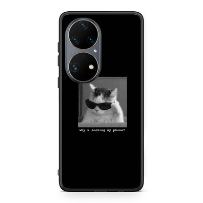 Huawei P50 Pro Meme Cat θήκη από τη Smartfits με σχέδιο στο πίσω μέρος και μαύρο περίβλημα | Smartphone case with colorful back and black bezels by Smartfits