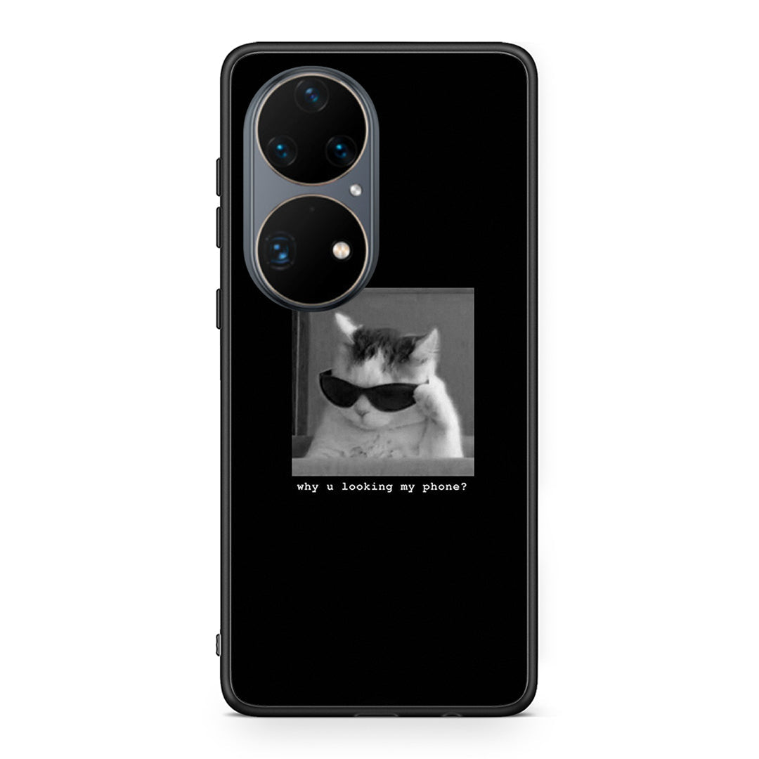 Huawei P50 Pro Meme Cat θήκη από τη Smartfits με σχέδιο στο πίσω μέρος και μαύρο περίβλημα | Smartphone case with colorful back and black bezels by Smartfits
