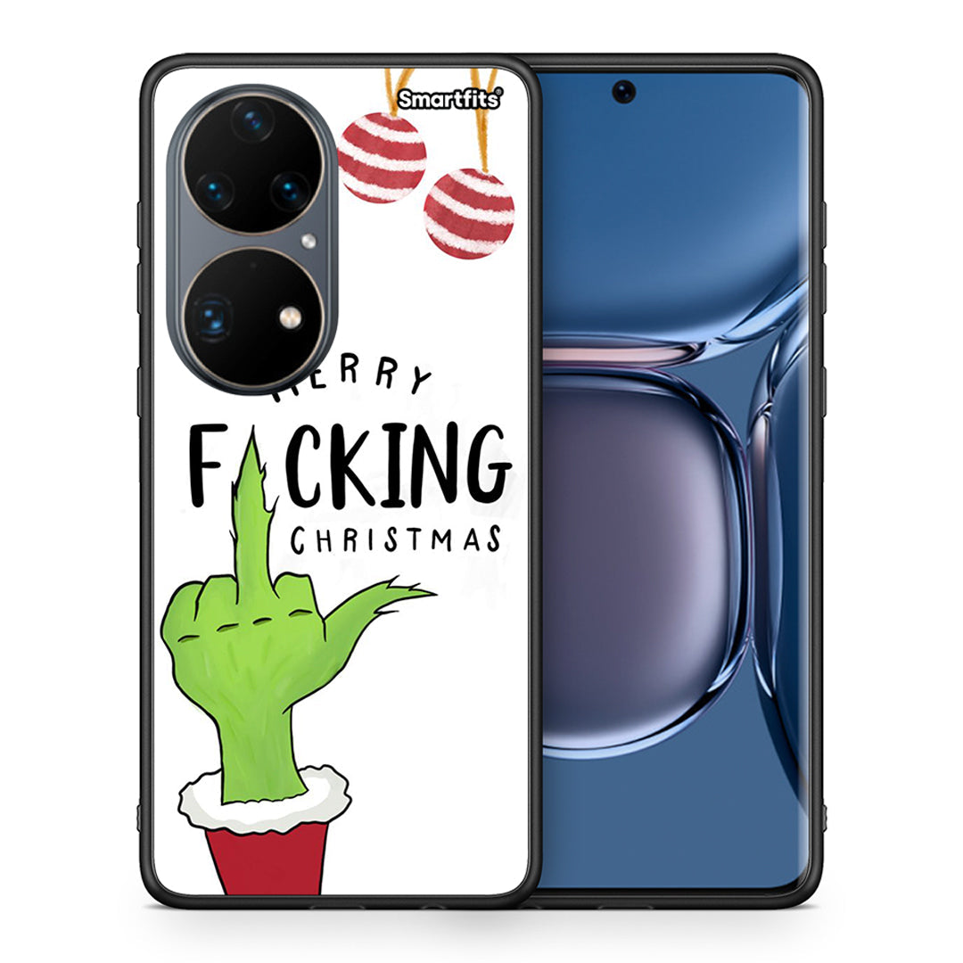 Θήκη Huawei P50 Pro Merry F Xmas από τη Smartfits με σχέδιο στο πίσω μέρος και μαύρο περίβλημα | Huawei P50 Pro Merry F Xmas case with colorful back and black bezels