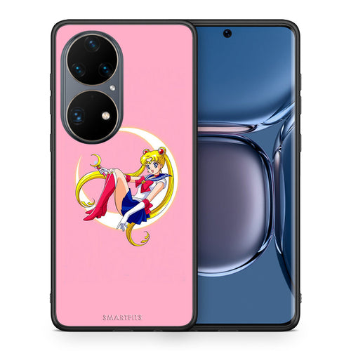 Θήκη Huawei P50 Pro Moon Girl από τη Smartfits με σχέδιο στο πίσω μέρος και μαύρο περίβλημα | Huawei P50 Pro Moon Girl case with colorful back and black bezels