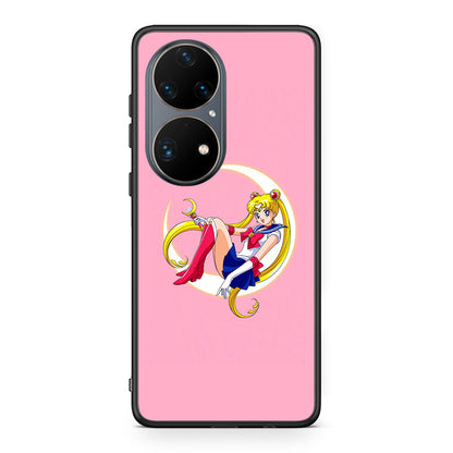 Huawei P50 Pro Moon Girl θήκη από τη Smartfits με σχέδιο στο πίσω μέρος και μαύρο περίβλημα | Smartphone case with colorful back and black bezels by Smartfits