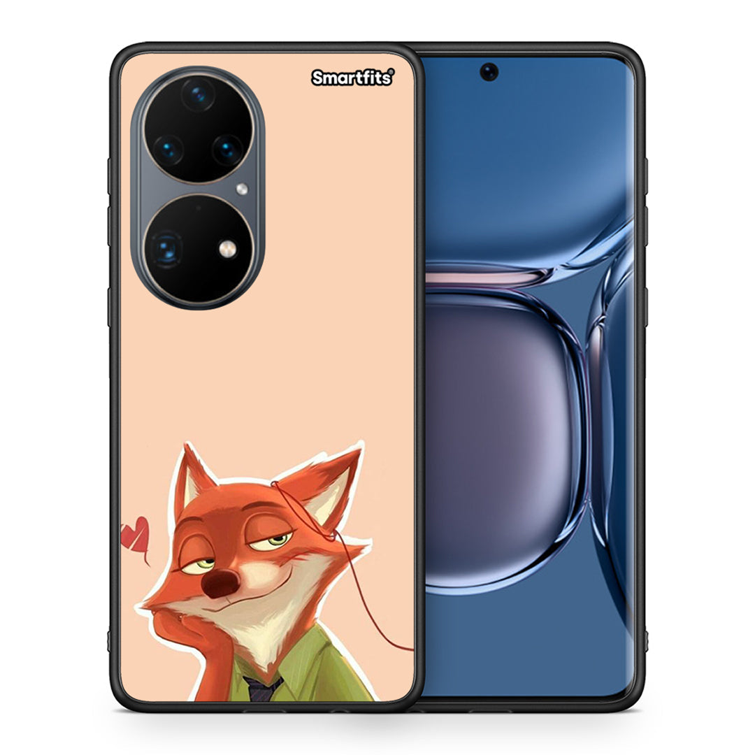 Θήκη Huawei P50 Pro Nick Wilde And Judy Hopps Love 1 από τη Smartfits με σχέδιο στο πίσω μέρος και μαύρο περίβλημα | Huawei P50 Pro Nick Wilde And Judy Hopps Love 1 case with colorful back and black bezels
