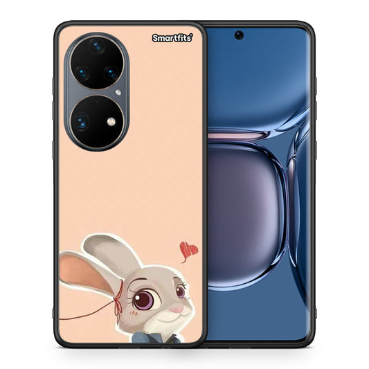 Θήκη Huawei P50 Pro Nick Wilde And Judy Hopps Love 2 από τη Smartfits με σχέδιο στο πίσω μέρος και μαύρο περίβλημα | Huawei P50 Pro Nick Wilde And Judy Hopps Love 2 case with colorful back and black bezels