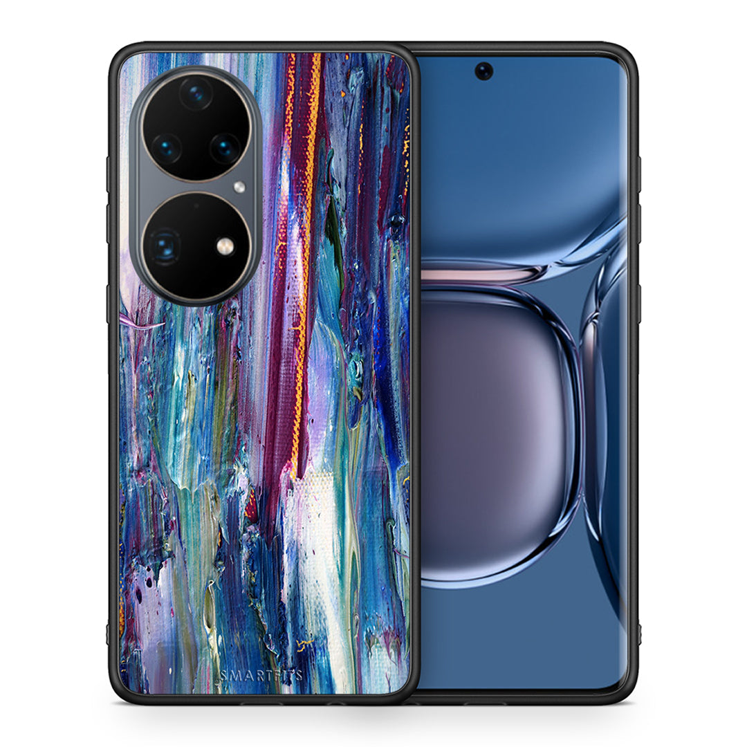 Θήκη Huawei P50 Pro Winter Paint από τη Smartfits με σχέδιο στο πίσω μέρος και μαύρο περίβλημα | Huawei P50 Pro Winter Paint case with colorful back and black bezels
