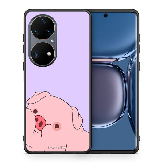 Θήκη Αγίου Βαλεντίνου Huawei P50 Pro Pig Love 2 από τη Smartfits με σχέδιο στο πίσω μέρος και μαύρο περίβλημα | Huawei P50 Pro Pig Love 2 case with colorful back and black bezels