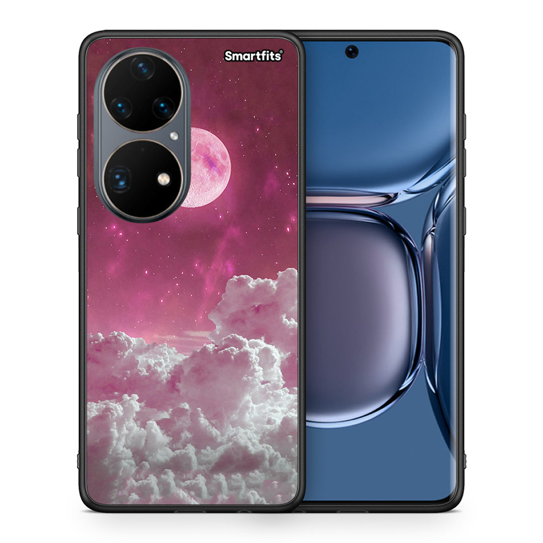 Θήκη Huawei P50 Pro Pink Moon από τη Smartfits με σχέδιο στο πίσω μέρος και μαύρο περίβλημα | Huawei P50 Pro Pink Moon case with colorful back and black bezels