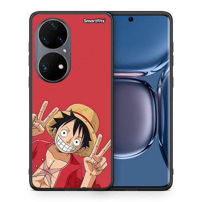 Θήκη Huawei P50 Pro Pirate Luffy από τη Smartfits με σχέδιο στο πίσω μέρος και μαύρο περίβλημα | Huawei P50 Pro Pirate Luffy case with colorful back and black bezels