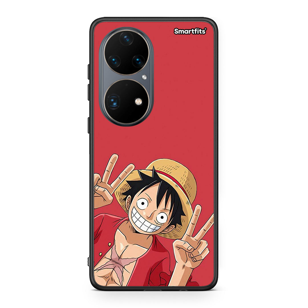 Huawei P50 Pro Pirate Luffy Θήκη από τη Smartfits με σχέδιο στο πίσω μέρος και μαύρο περίβλημα | Smartphone case with colorful back and black bezels by Smartfits