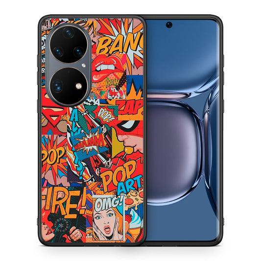 Θήκη Huawei P50 Pro PopArt OMG από τη Smartfits με σχέδιο στο πίσω μέρος και μαύρο περίβλημα | Huawei P50 Pro PopArt OMG case with colorful back and black bezels