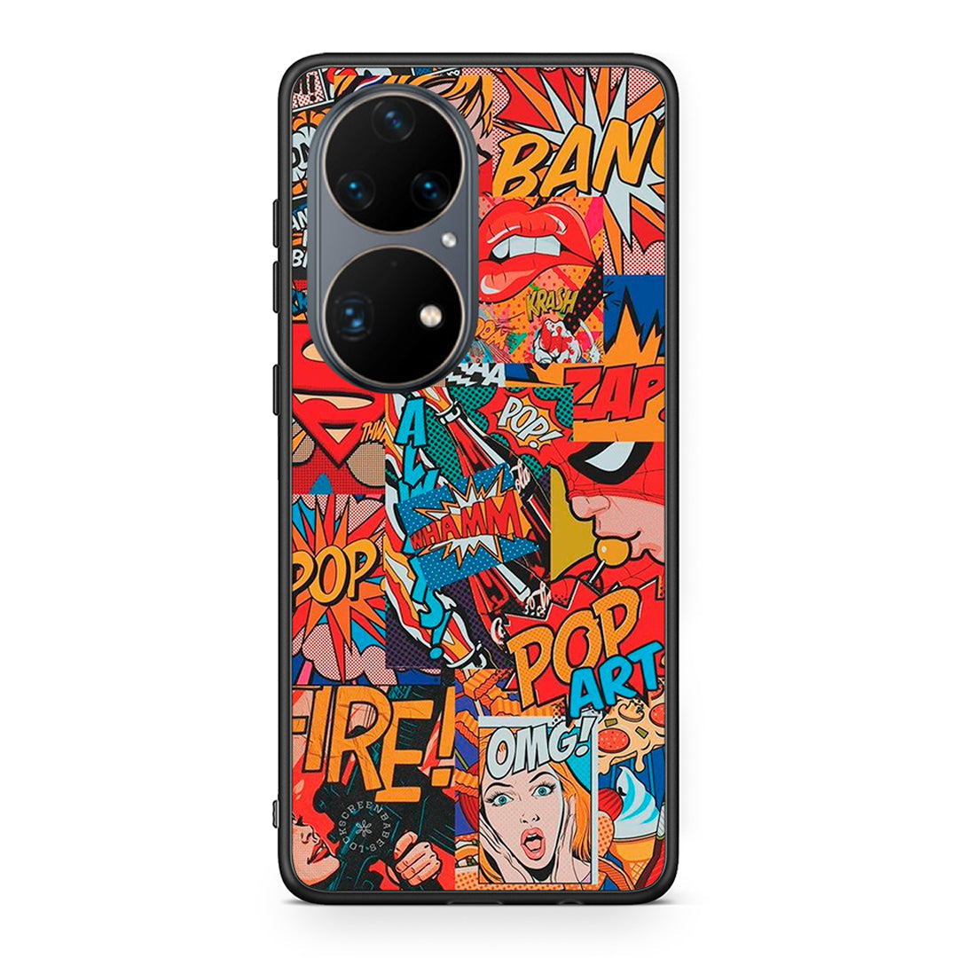 Huawei P50 Pro PopArt OMG θήκη από τη Smartfits με σχέδιο στο πίσω μέρος και μαύρο περίβλημα | Smartphone case with colorful back and black bezels by Smartfits