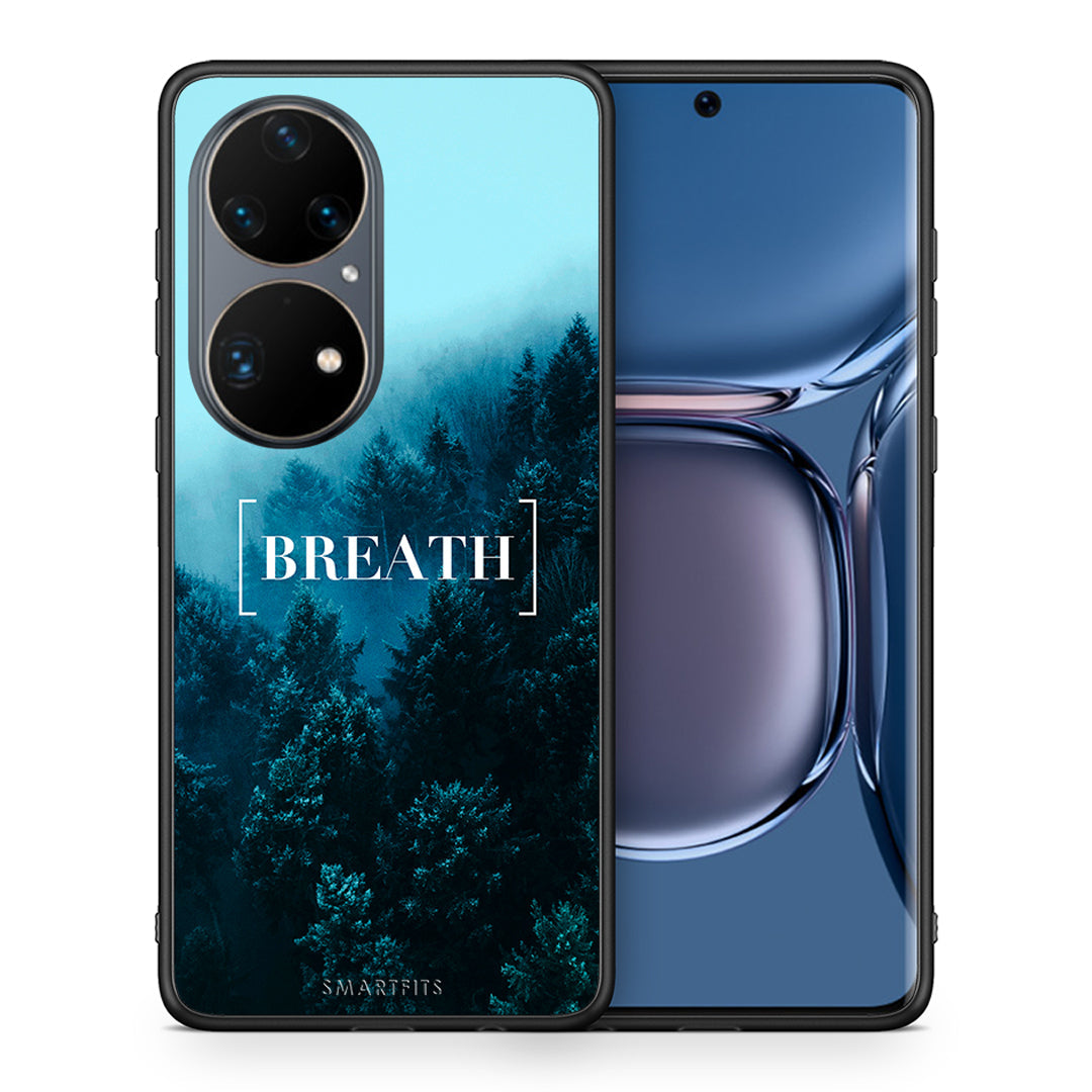 Θήκη Huawei P50 Pro Breath Quote από τη Smartfits με σχέδιο στο πίσω μέρος και μαύρο περίβλημα | Huawei P50 Pro Breath Quote case with colorful back and black bezels