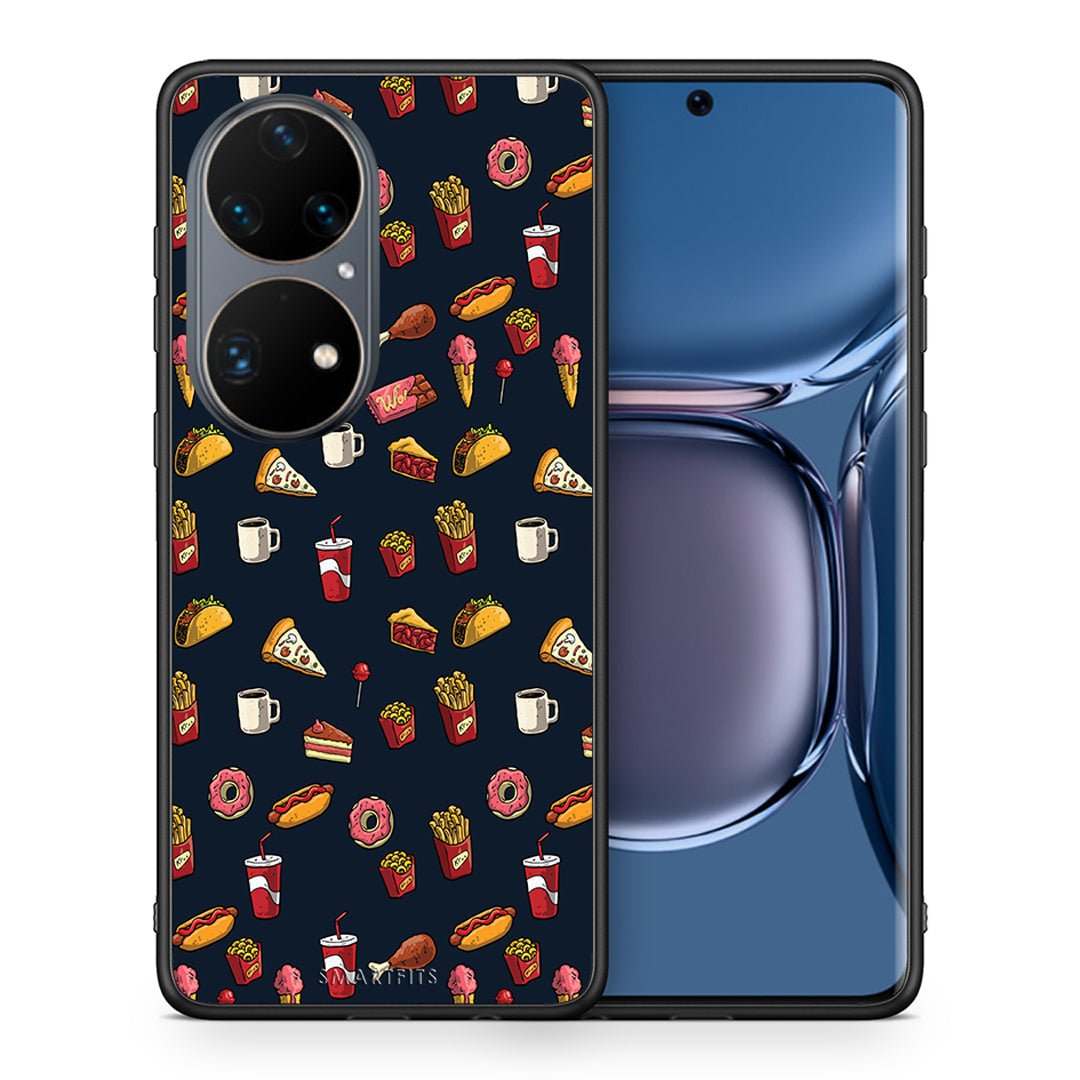 Θήκη Huawei P50 Pro Hungry Random από τη Smartfits με σχέδιο στο πίσω μέρος και μαύρο περίβλημα | Huawei P50 Pro Hungry Random case with colorful back and black bezels