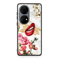 Thumbnail for Huawei P50 Pro Red Lips θήκη από τη Smartfits με σχέδιο στο πίσω μέρος και μαύρο περίβλημα | Smartphone case with colorful back and black bezels by Smartfits