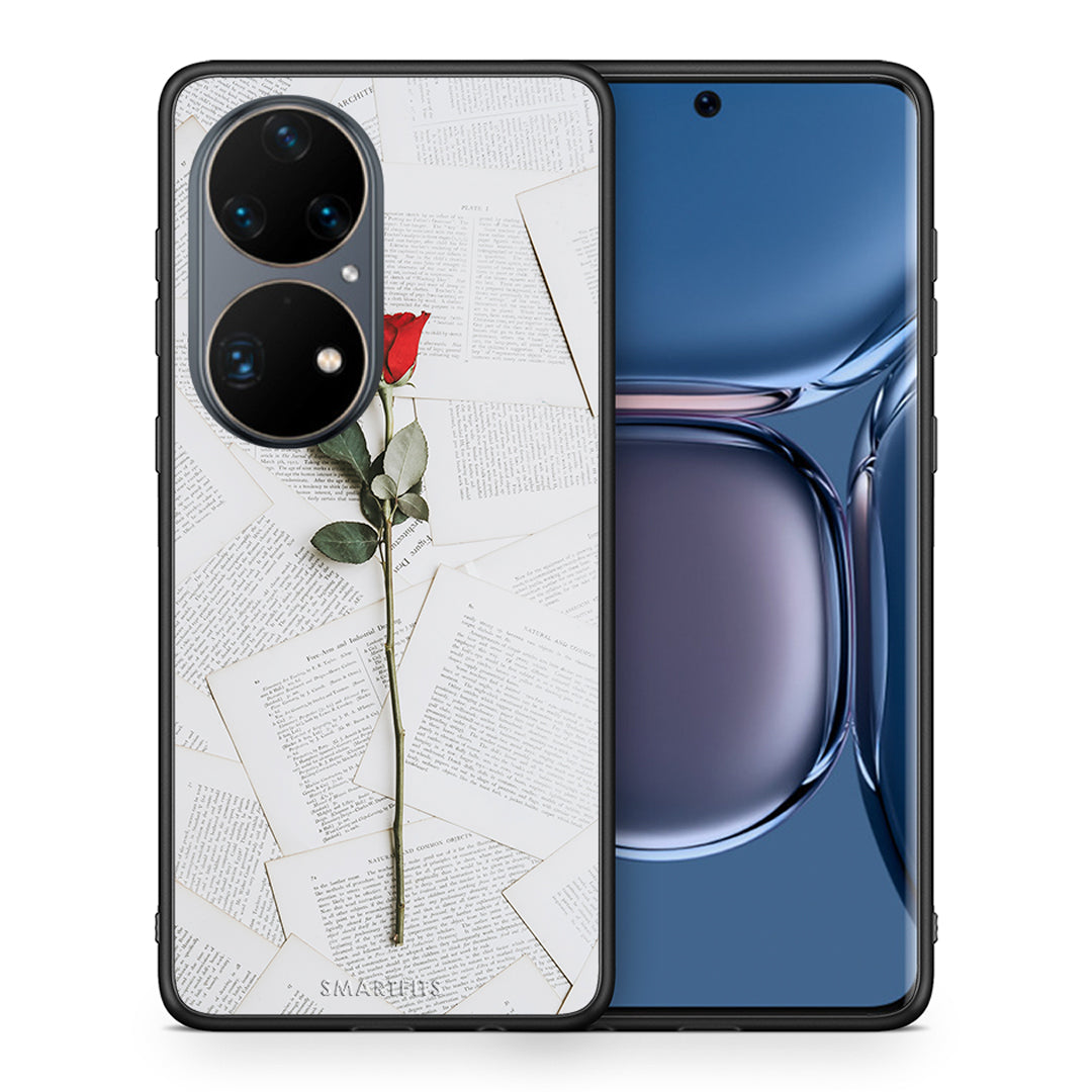 Θήκη Huawei P50 Pro Red Rose από τη Smartfits με σχέδιο στο πίσω μέρος και μαύρο περίβλημα | Huawei P50 Pro Red Rose case with colorful back and black bezels