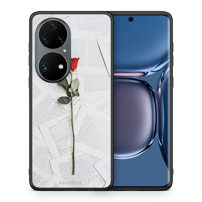 Θήκη Huawei P50 Pro Red Rose από τη Smartfits με σχέδιο στο πίσω μέρος και μαύρο περίβλημα | Huawei P50 Pro Red Rose case with colorful back and black bezels