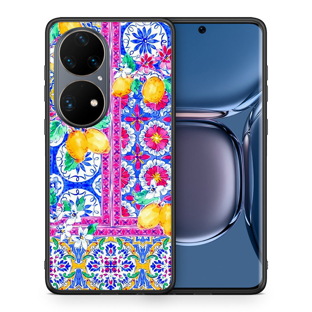 Θήκη Huawei P50 Pro Retro Spring από τη Smartfits με σχέδιο στο πίσω μέρος και μαύρο περίβλημα | Huawei P50 Pro Retro Spring case with colorful back and black bezels