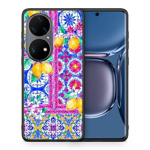 Θήκη Huawei P50 Pro Retro Spring από τη Smartfits με σχέδιο στο πίσω μέρος και μαύρο περίβλημα | Huawei P50 Pro Retro Spring case with colorful back and black bezels