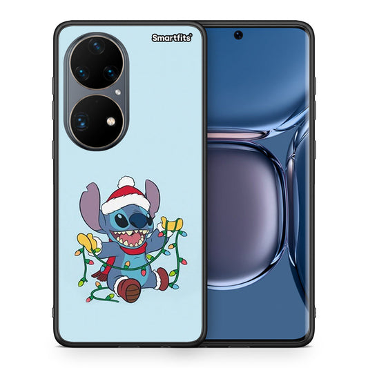 Θήκη Huawei P50 Pro Santa Stich από τη Smartfits με σχέδιο στο πίσω μέρος και μαύρο περίβλημα | Huawei P50 Pro Santa Stich case with colorful back and black bezels