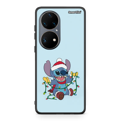 Huawei P50 Pro Santa Stich θήκη από τη Smartfits με σχέδιο στο πίσω μέρος και μαύρο περίβλημα | Smartphone case with colorful back and black bezels by Smartfits