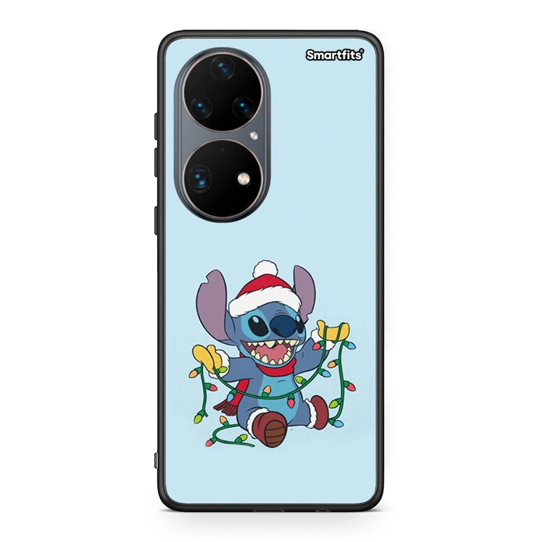 Huawei P50 Pro Santa Stich θήκη από τη Smartfits με σχέδιο στο πίσω μέρος και μαύρο περίβλημα | Smartphone case with colorful back and black bezels by Smartfits