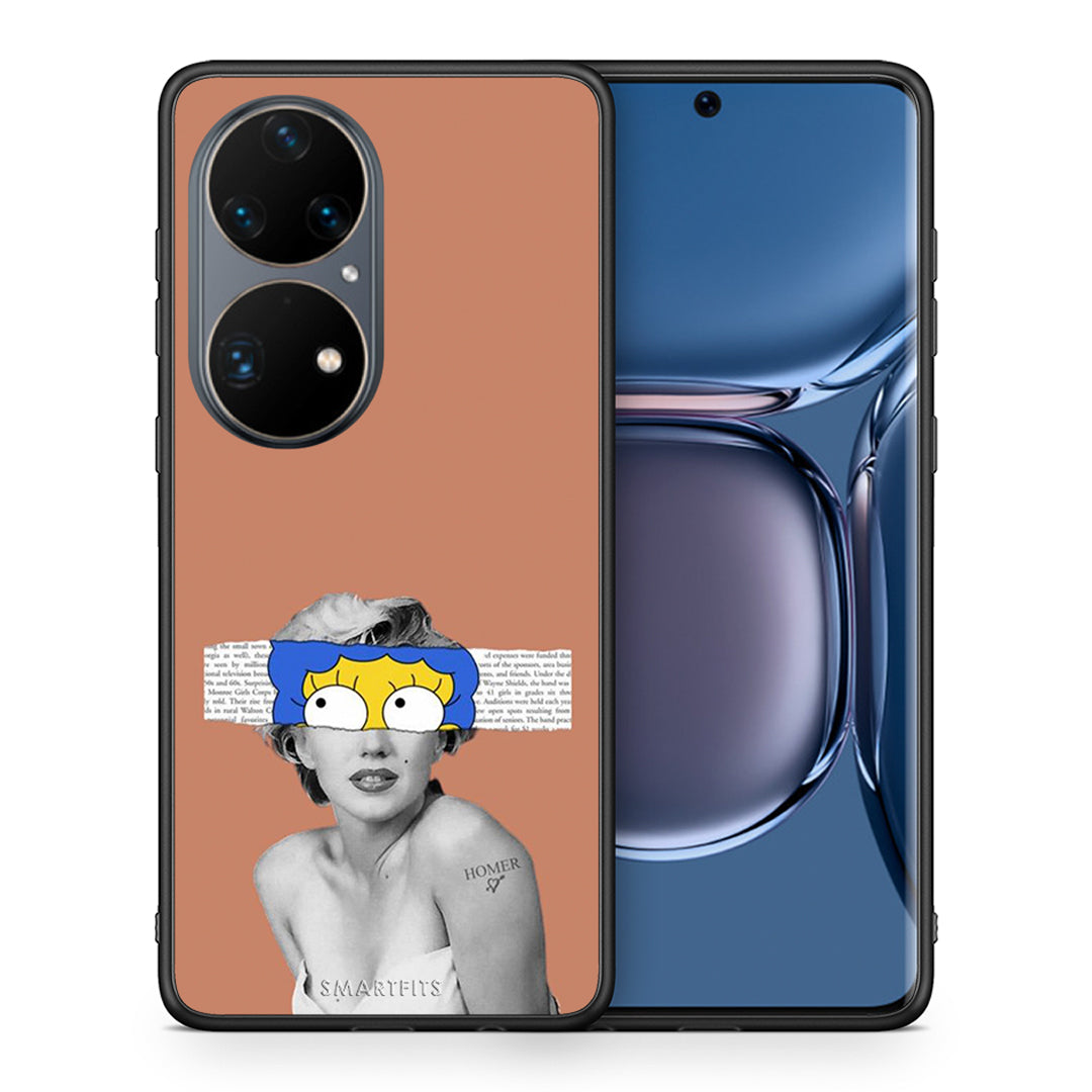 Θήκη Huawei P50 Pro Sim Merilyn από τη Smartfits με σχέδιο στο πίσω μέρος και μαύρο περίβλημα | Huawei P50 Pro Sim Merilyn case with colorful back and black bezels