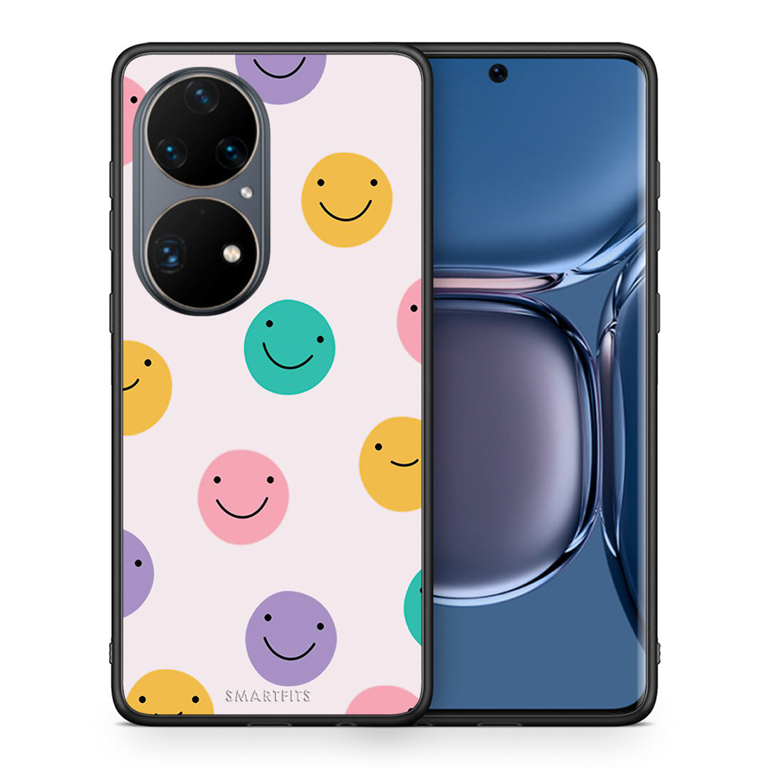 Θήκη Huawei P50 Pro Smiley Faces από τη Smartfits με σχέδιο στο πίσω μέρος και μαύρο περίβλημα | Huawei P50 Pro Smiley Faces case with colorful back and black bezels