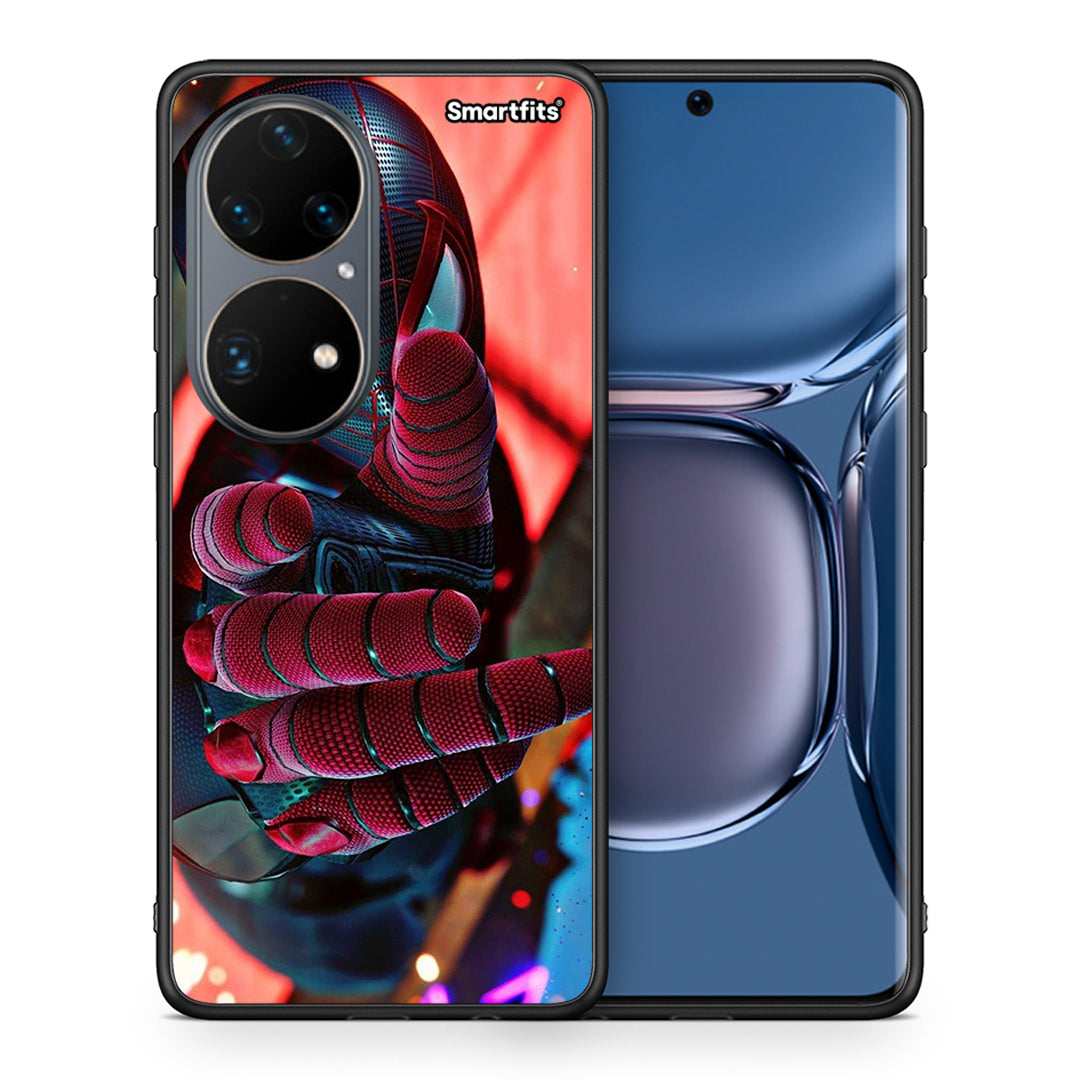 Θήκη Huawei P50 Pro Spider Hand από τη Smartfits με σχέδιο στο πίσω μέρος και μαύρο περίβλημα | Huawei P50 Pro Spider Hand case with colorful back and black bezels