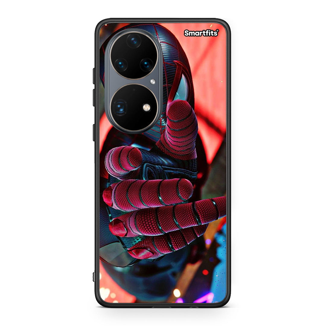 Huawei P50 Pro Spider Hand Θήκη από τη Smartfits με σχέδιο στο πίσω μέρος και μαύρο περίβλημα | Smartphone case with colorful back and black bezels by Smartfits