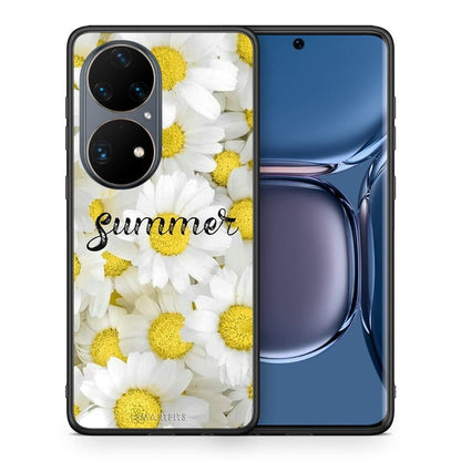 Θήκη Huawei P50 Pro Summer Daisies από τη Smartfits με σχέδιο στο πίσω μέρος και μαύρο περίβλημα | Huawei P50 Pro Summer Daisies case with colorful back and black bezels