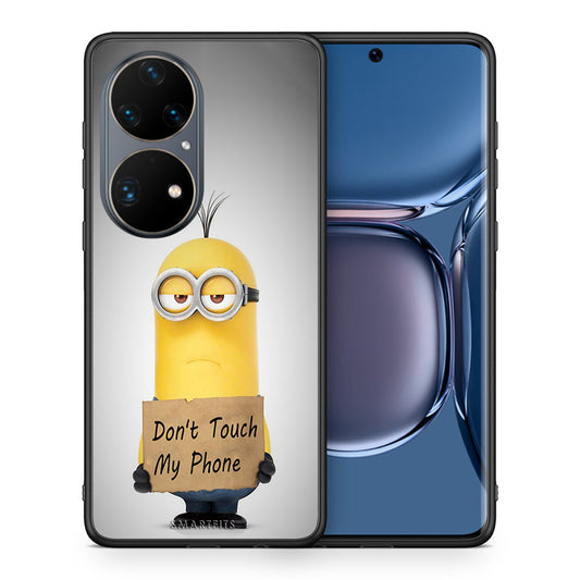 Θήκη Huawei P50 Pro Minion Text από τη Smartfits με σχέδιο στο πίσω μέρος και μαύρο περίβλημα | Huawei P50 Pro Minion Text case with colorful back and black bezels