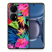 Thumbnail for Θήκη Huawei P50 Pro Tropical Flowers από τη Smartfits με σχέδιο στο πίσω μέρος και μαύρο περίβλημα | Huawei P50 Pro Tropical Flowers case with colorful back and black bezels