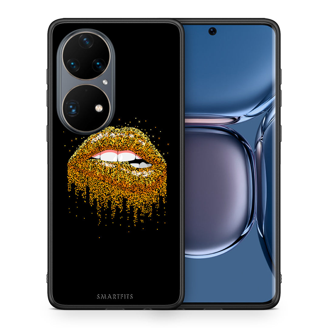 Θήκη Huawei P50 Pro Golden Valentine από τη Smartfits με σχέδιο στο πίσω μέρος και μαύρο περίβλημα | Huawei P50 Pro Golden Valentine case with colorful back and black bezels