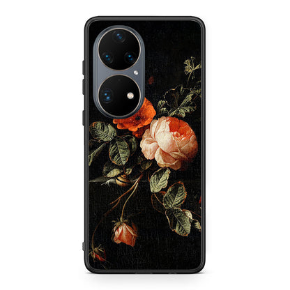 Huawei P50 Pro Vintage Roses θήκη από τη Smartfits με σχέδιο στο πίσω μέρος και μαύρο περίβλημα | Smartphone case with colorful back and black bezels by Smartfits