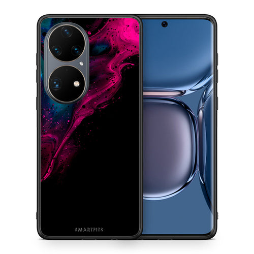 Θήκη Huawei P50 Pro Pink Black Watercolor από τη Smartfits με σχέδιο στο πίσω μέρος και μαύρο περίβλημα | Huawei P50 Pro Pink Black Watercolor case with colorful back and black bezels
