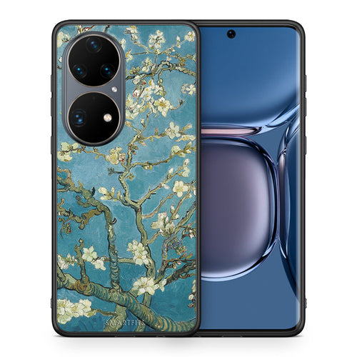 Θήκη Huawei P50 Pro White Blossoms από τη Smartfits με σχέδιο στο πίσω μέρος και μαύρο περίβλημα | Huawei P50 Pro White Blossoms case with colorful back and black bezels