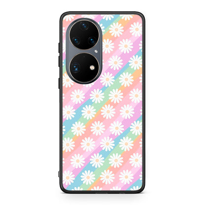 Huawei P50 Pro White Daisies θήκη από τη Smartfits με σχέδιο στο πίσω μέρος και μαύρο περίβλημα | Smartphone case with colorful back and black bezels by Smartfits